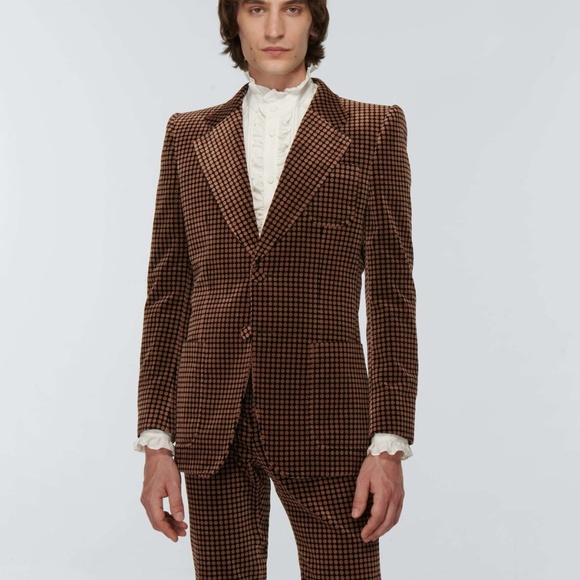 size 48 M - Gucci Polka Dot Print Blazer Brown Suit Jacket - Picture 2 of 10